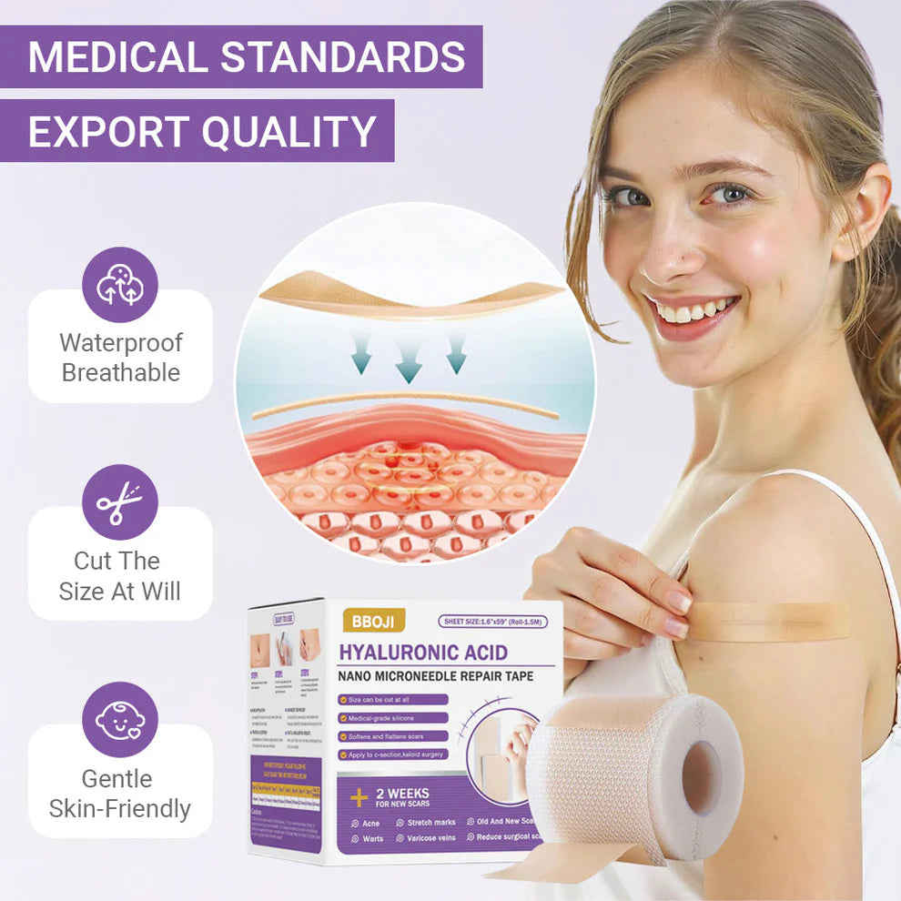 ✅Official Store |Medical GradeHyaluronic Acid Nano Microneedle Repair Tape🏥(Treatment of old and new scars, reduction of surgical scars, stretch marks, keloids, acne, burns, warts, dermatomes and varicose veins)