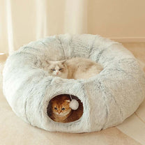 🐾 2-in-1 Foldable Cat Tunnel Bed – Soft, Warm & Perfect for Indoors!