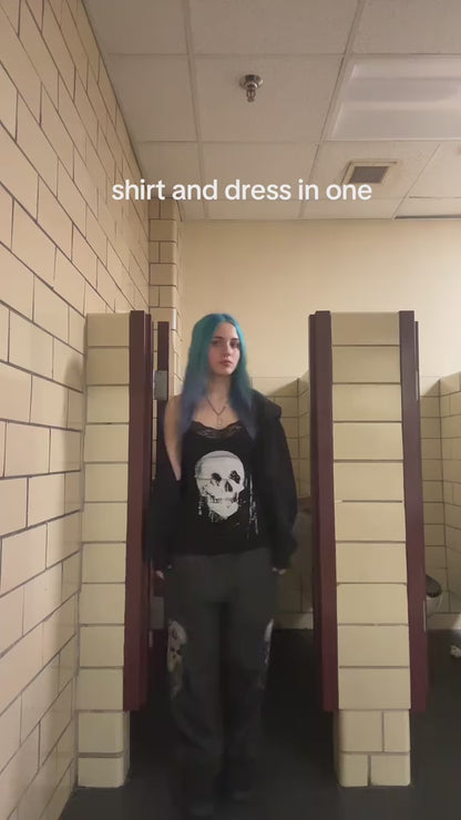 Women's Halloween Themed Skull Print Contrast Lace Bodycon Cami Dress, Street Fashion Casual Sleeveless Mini Dress for Party Club Wear, Ladies Clothes for Fall